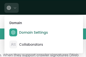 Gear icon in the Consent Studio top bar opening Domain Settings